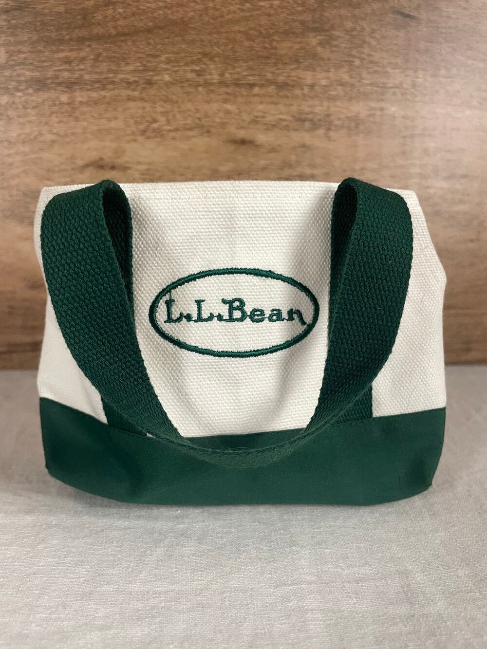 L.L. Bean Miniature Canvas Tote Bag Green White Doll Size Display Prop